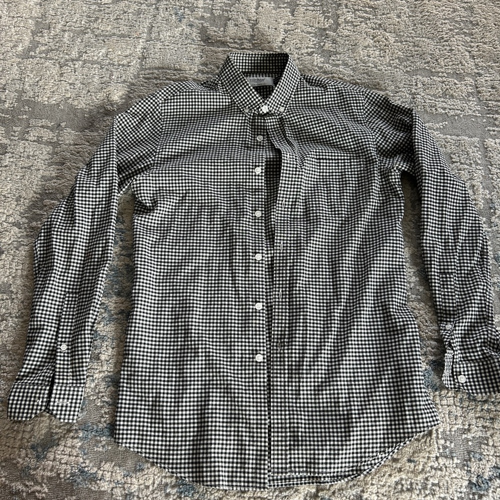 Topman Monochrome Checkered Button Down Shirt